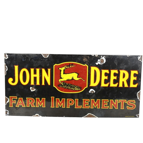 23 - A reproduction John Deere Farm Implements single-sided enamel sign, 45cm x 21cm