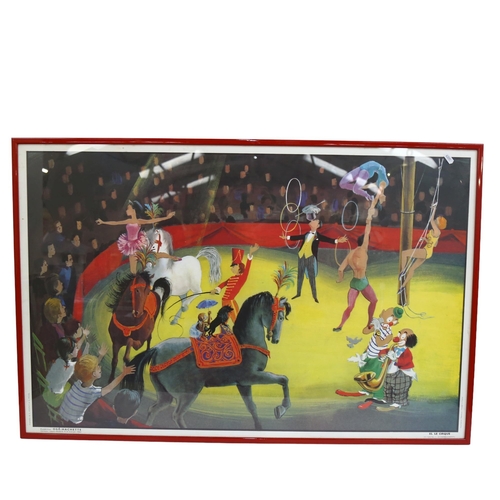 28 - A Vintage framed original French Circus poster, titled 32. Lecirque, a French circus scene, 102cm x ... 