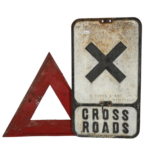 4 - A M Weeks & Sons Ltd Maidstone cast-iron crossroads sign, and a triangular warning sign (2)