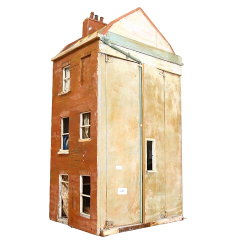 645 - A Vintage doll's house in the style of a townhouse, 3 floors with fitted interior, height 92cm, leng... 