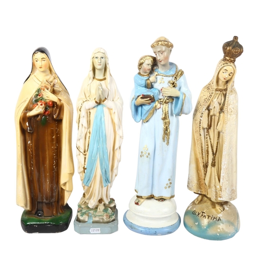 647 - A group of painted plaster religious figures of Saints and Madonnas. largest 45cm (4)