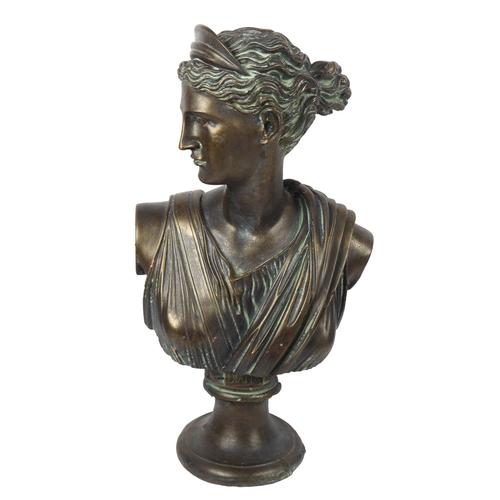 648 - A verdigris terracotta bust of Diana, height 52cm