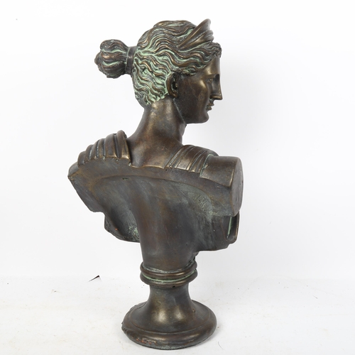 648 - A verdigris terracotta bust of Diana, height 52cm