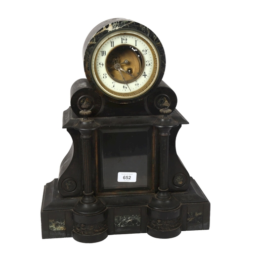 652 - An Architectural French slate and marble 8-day mantel clock, height 42cm