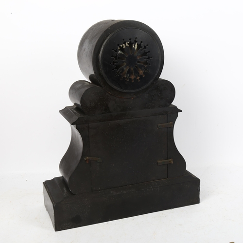 652 - An Architectural French slate and marble 8-day mantel clock, height 42cm