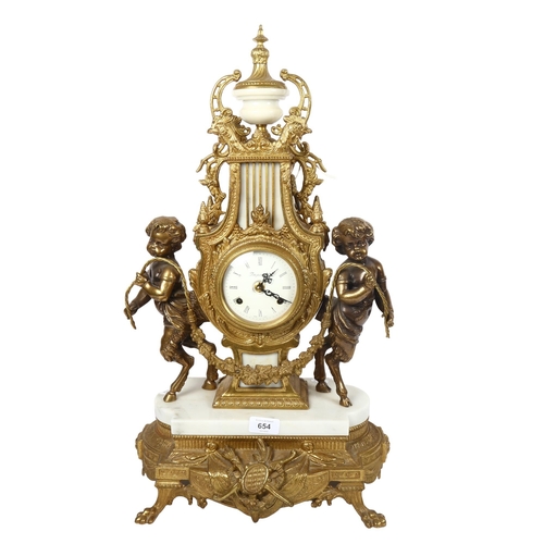 654 - FRANZ HERMLE - an ornate mantel clock with gilt-metal decoration, 8-day movement, height 60cm