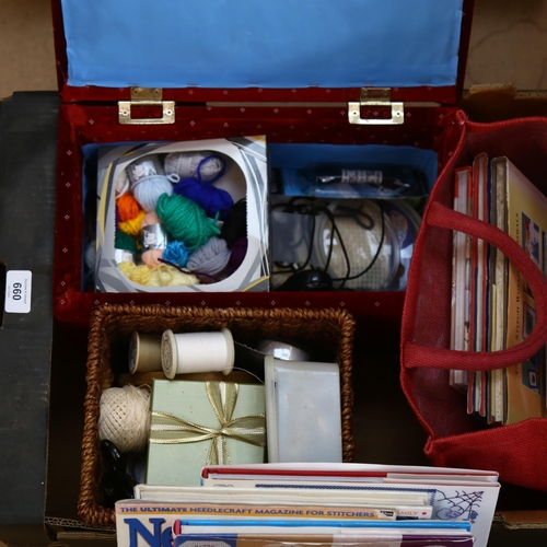 660 - 2 boxfuls of sewing items and needlework equipment