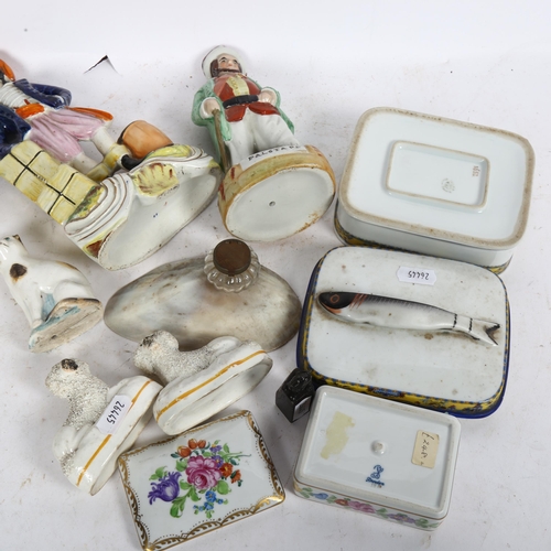 671 - WITHDRAWN - A quantity of Antique ceramics, including Staffordshire flat-backs, Staffordshire Poodle... 