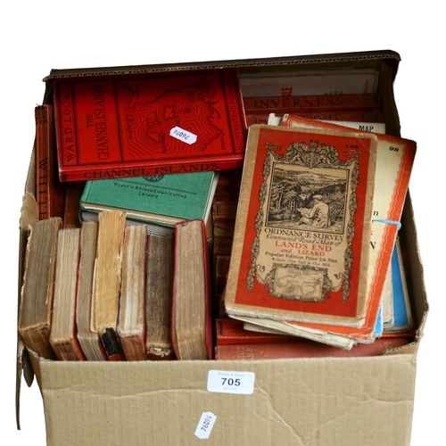 705 - A box of 1930s - 1960s maps and travel books, including The Ordinance Survey Contoured Road Map of L... 