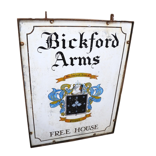 713 - A Vintage double-sided pub sign in a wrought-iron frame, Bickford Arms Freehouse, the Ancient Arms o... 