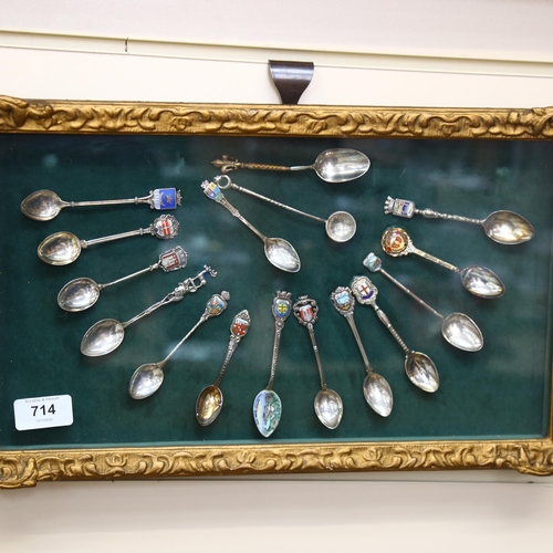 714 - A collection of souvenir spoons, ranging from Jerusalem, Israel and Ireland to Barcelona, Tenerife a... 