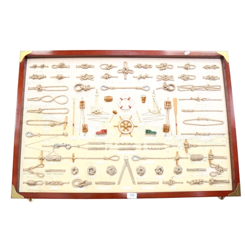 715 - A maritime knot board with Spanish narrative, 92cm x 63cm