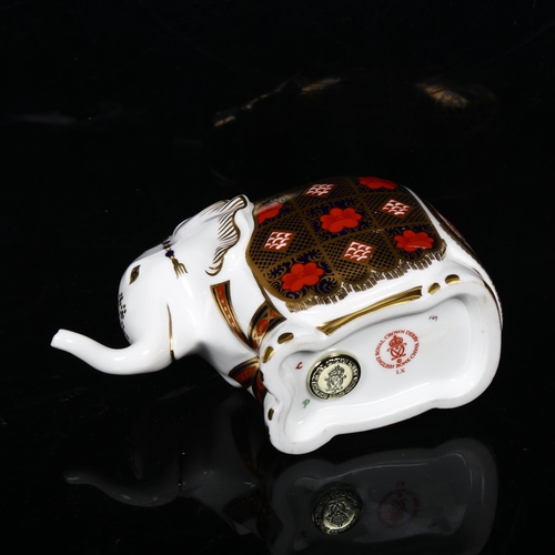 723 - Royal Crown Derby Imari style elephant paperweight, height 9cm