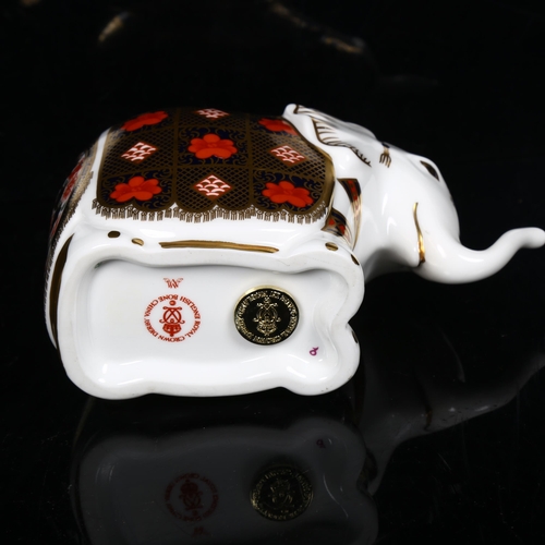 724 - Royal Crown Derby Imari style elephant paperweight, height 9cm