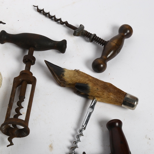 740 - Vintage and Antique corkscrews, including 1 with deer's hoof handle