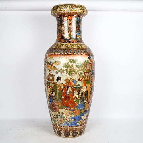 785 - A large modern Oriental vase, with design of figures by a lake, height 82cm