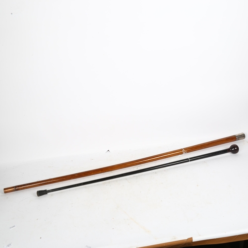 790 - A Malacca walking cane with white metal top, and an ebonised cane, longest 113cm (2)