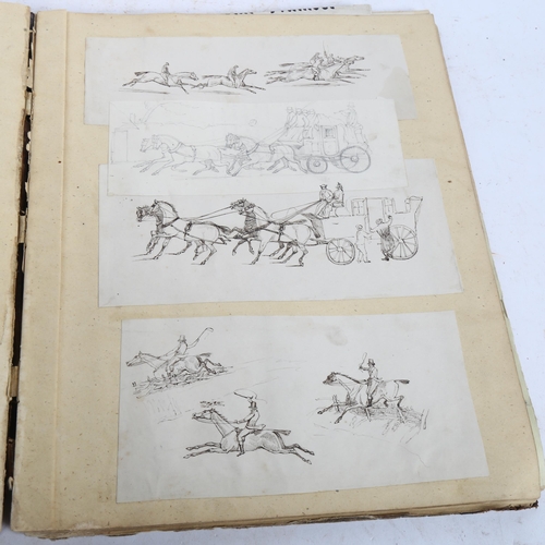 797 - A Victorian scrapbook with various hunting scene sketches etc