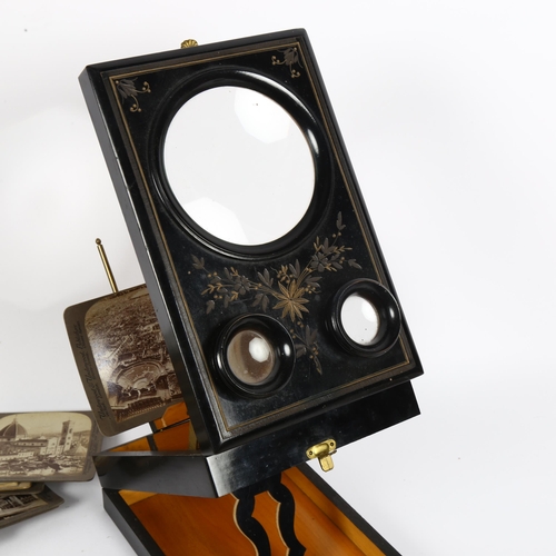 806 - An Antique stereoscopic viewer, coloured slides, a coronet 3-D viewer etc