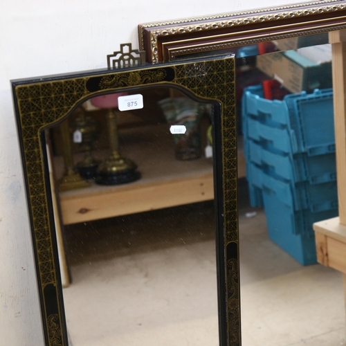 875 - An Oriental design black lacquered wall mirror, and another (2)