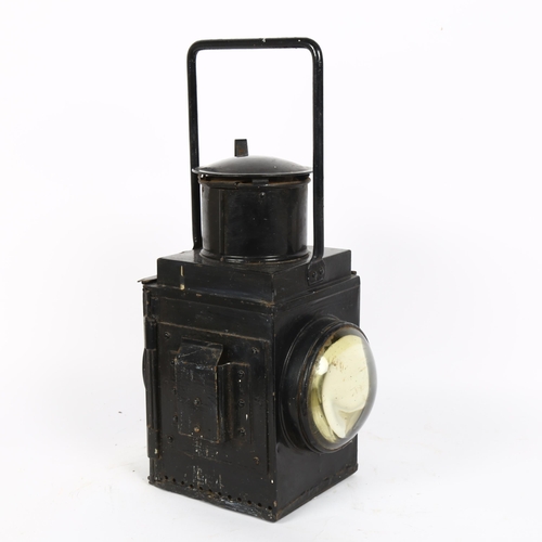 58 - A Vintage BR railway lantern, with bullseye glass, complete with burner and slot-in red shade, heigh... 