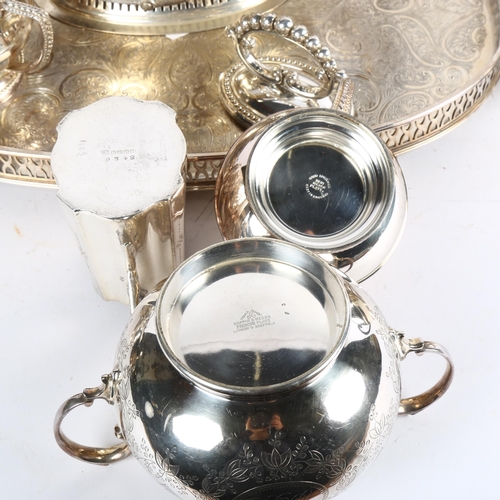 1018 - Various silver plated and engraved teaware, including Mappin & Webb, a 4-piece tea and coffee set, g... 