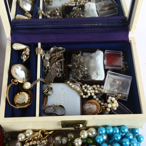 1026 - 3 boxes of Vintage and other costume jewellery, including a silver enamel necklace, dress rings, nec... 