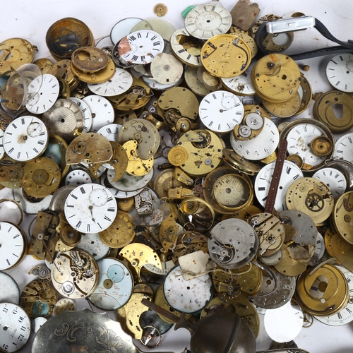 1035 - A large quantity of pocket watch dials, movements, cases, including some silver, and 4 plated server... 