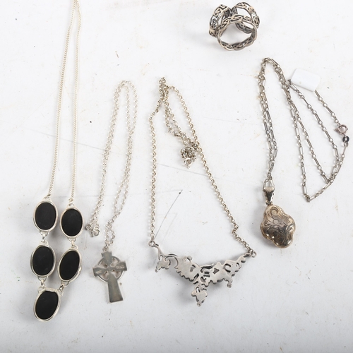 1070 - 4 boxed silver necklaces, including locket and stone set, and a silver scarf ring