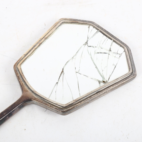 1080 - 2 pairs of silver bud vases, and a silver-backed hand mirror (mirror broken)