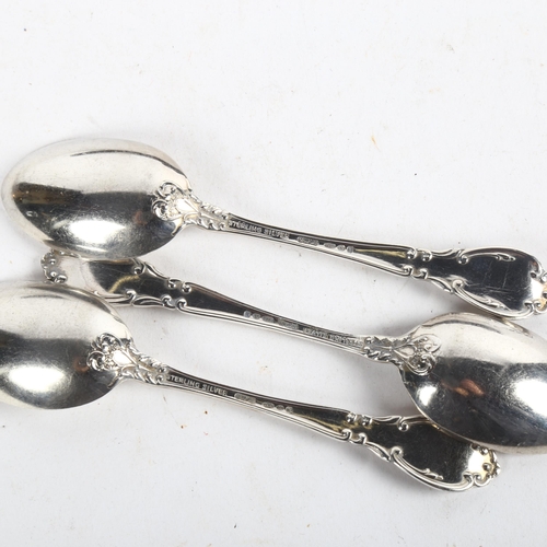 1082 - A set of 6 American silver teaspoons, with import marks for Birmingham 1909, cased