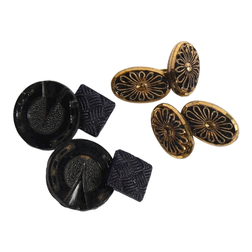 1088 - 2 pairs of early 20th century French jet lady's cufflinks