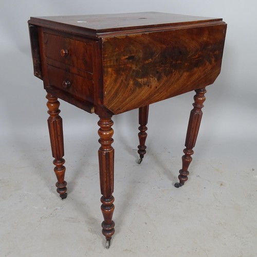 2704 - A William IV mahogany night table, with 2 drop leaves, and 2 fitted drawers, 54 x 70 x 37cm