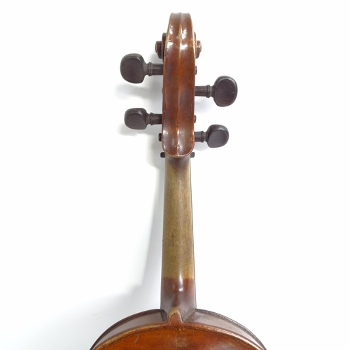 279 - A Vintage violin, cased and bow present, no maker's label in violin, violin length 34cm