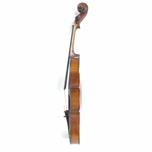 279 - A Vintage violin, cased and bow present, no maker's label in violin, violin length 34cm