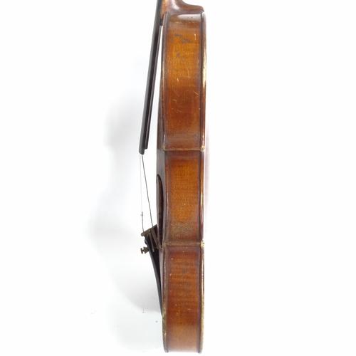 279 - A Vintage violin, cased and bow present, no maker's label in violin, violin length 34cm