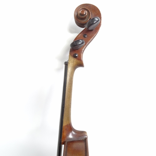 279 - A Vintage violin, cased and bow present, no maker's label in violin, violin length 34cm