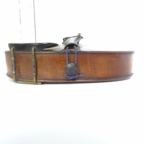 279 - A Vintage violin, cased and bow present, no maker's label in violin, violin length 34cm