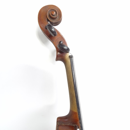 279 - A Vintage violin, cased and bow present, no maker's label in violin, violin length 34cm