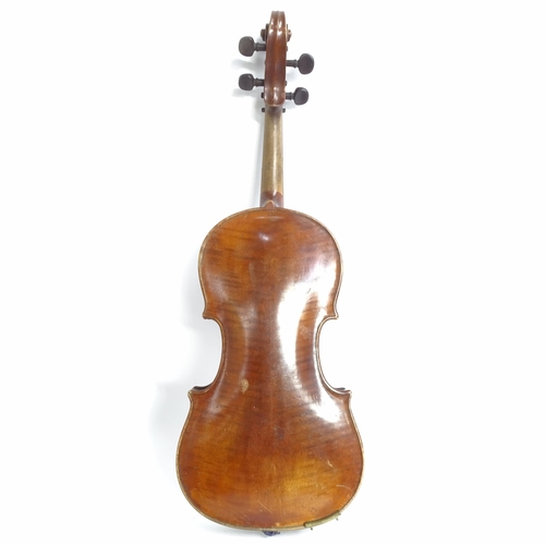 279 - A Vintage violin, cased and bow present, no maker's label in violin, violin length 34cm