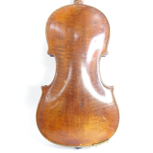 279 - A Vintage violin, cased and bow present, no maker's label in violin, violin length 34cm