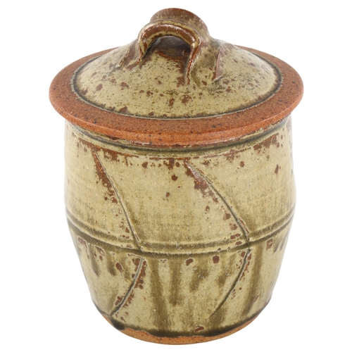 19 - RICHARD BATTERHAM studio pottery storage jar, with ash and iron spot glaze, height 18cm