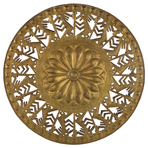 31 - EGIDIO CASGRADE for Vitalia, a 1950s/60s large, wall hanging, brass charger with cut out surround, m... 