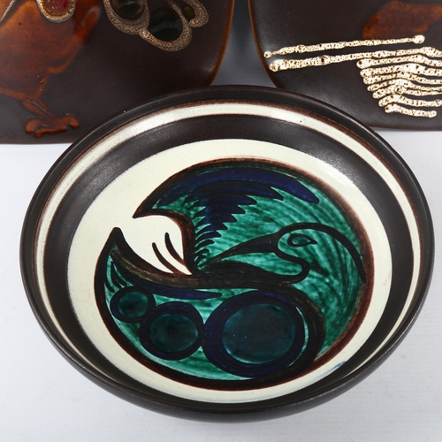 9 - BURKART HANDARBEIT, a pair of 1960/70s' wall hanging plates, 33cm sq and a bird design centre bowl, ... 