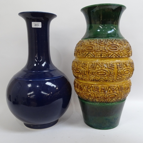 263 - A Chinese style blue vase, and a West German pottery vase, largest height 50cm