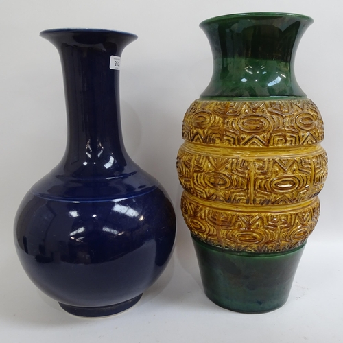 263 - A Chinese style blue vase, and a West German pottery vase, largest height 50cm