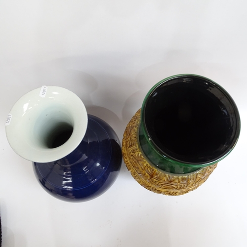 263 - A Chinese style blue vase, and a West German pottery vase, largest height 50cm