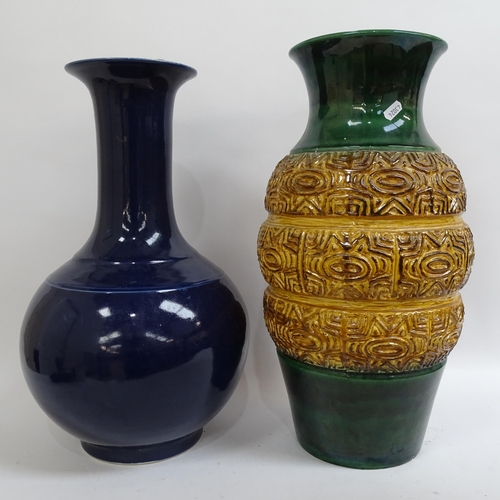 263 - A Chinese style blue vase, and a West German pottery vase, largest height 50cm