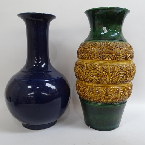 263 - A Chinese style blue vase, and a West German pottery vase, largest height 50cm