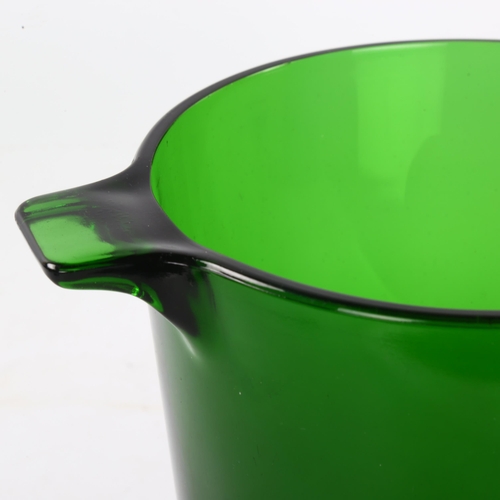 111 - A vintage green glass Champagne bucket, applied metal plaque for Henriot Champagne, height 20cm